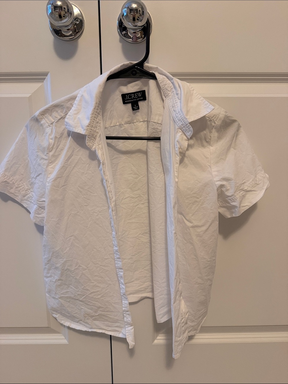 J. Crew White Short-Sleeve Button-Down Shirt Baby Crop
